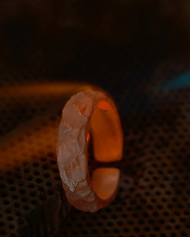 Kailash Ridge Band — 999 silver ring glowing during hand annealing