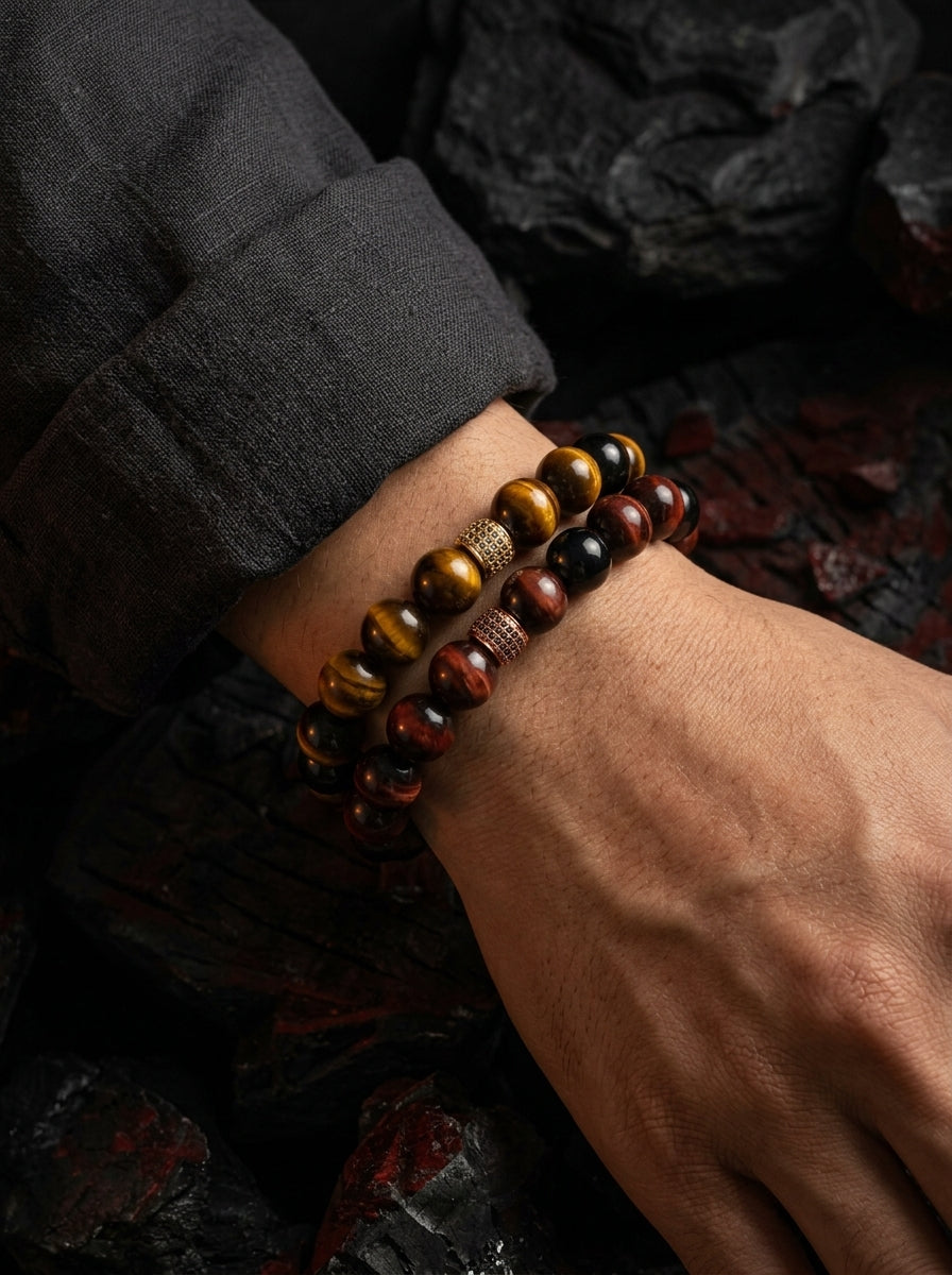 Obsidian & Tiger Eye Bracelet - worn on wrist