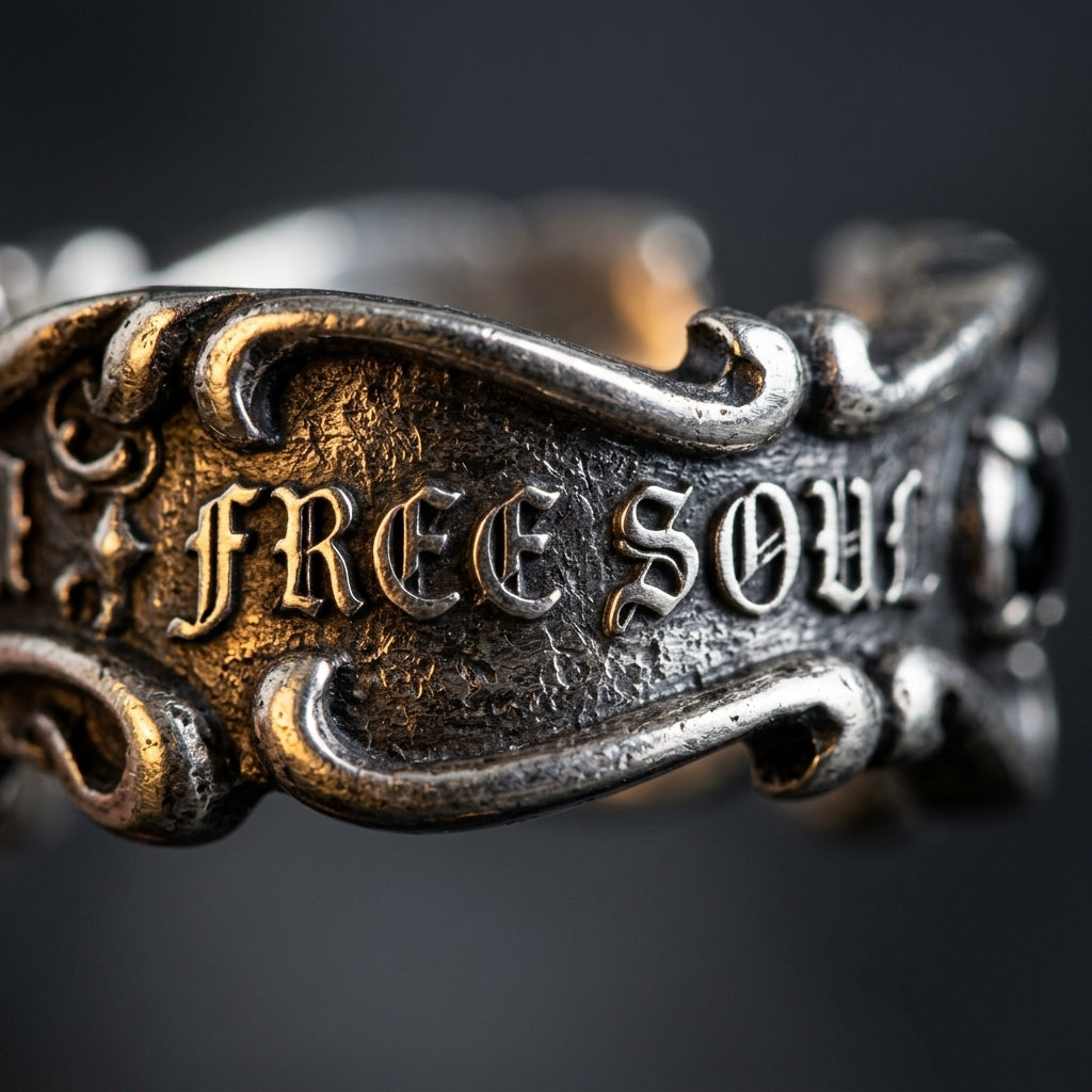 925 Silver Open-Band Ring - engraved macro detail