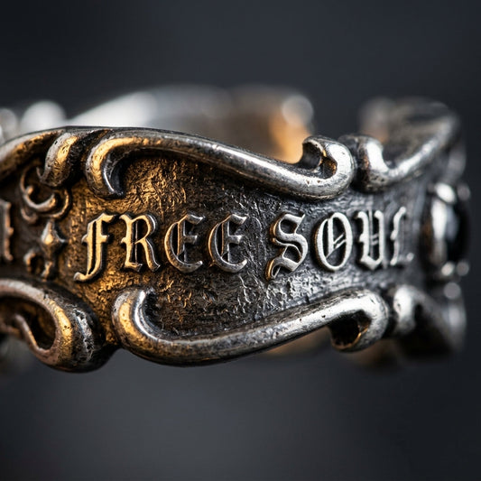 925 Silver Open-Band Ring - engraved macro detail